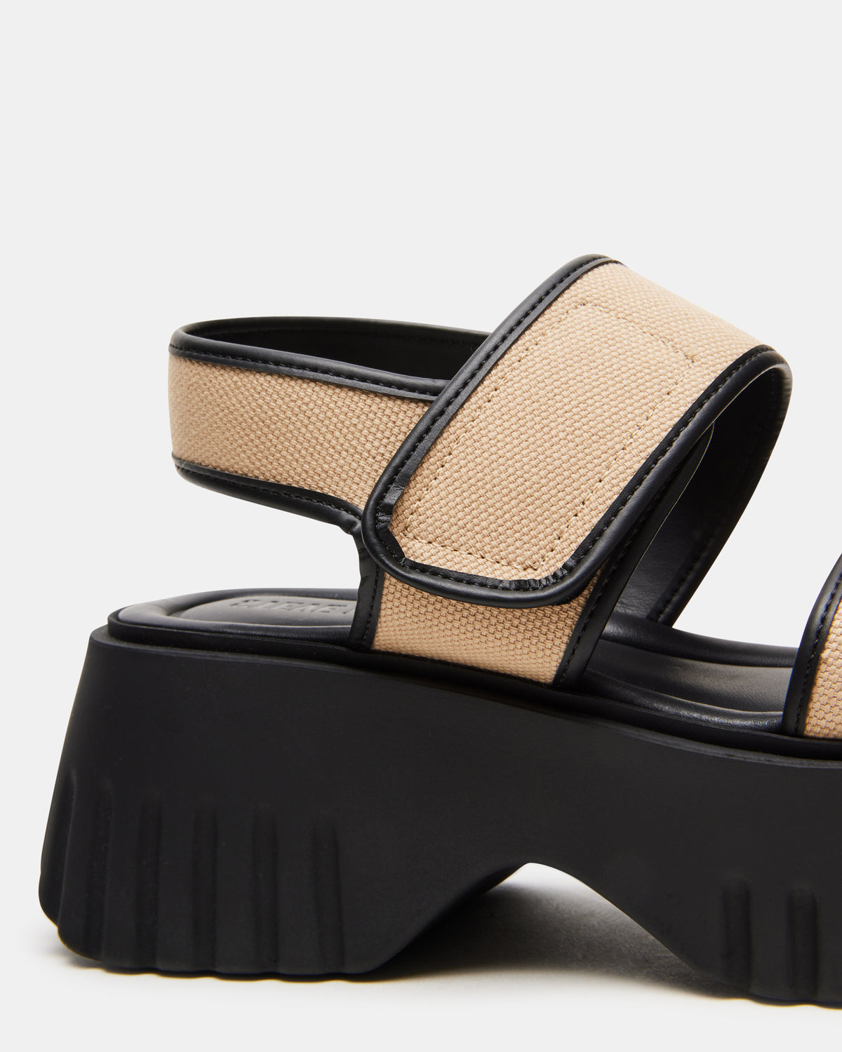 GROVER Black/Tan Women's Square-Toe Platform Sandal | Steve Madden