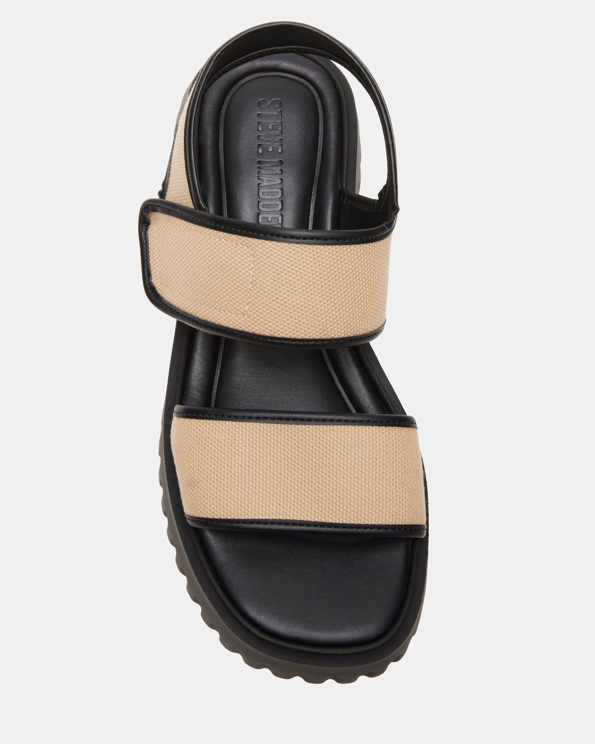 GROVER Black/Tan Women's Square-Toe Platform Sandal | Steve Madden