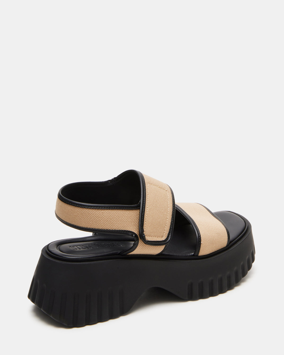 GROVER Black/Tan Women's Square-Toe Platform Sandal | Steve Madden