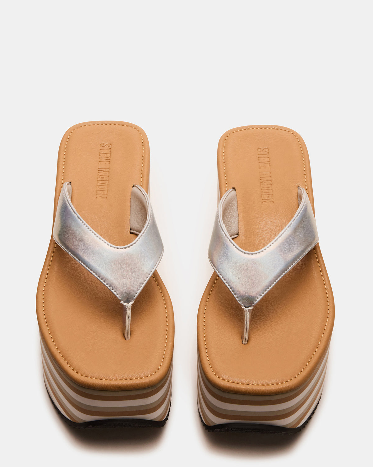 SEVILLA Natural Multi Thong Platform Chunky Flatform Square-Toe Women's Sandal | Steve Madden