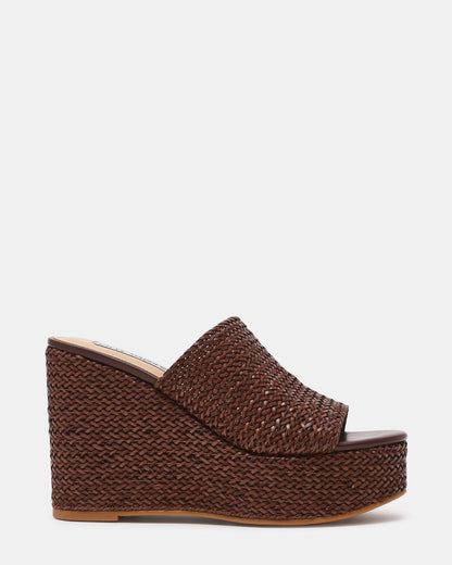 CASSI Brown Platform Raffia Wedge Women's Sandal | Steve Madden