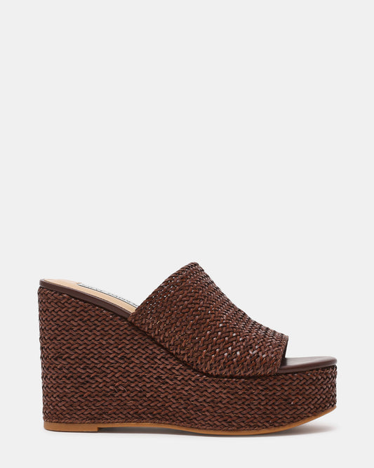CASSI Brown Platform Raffia Wedge Women's Sandal | Steve Madden