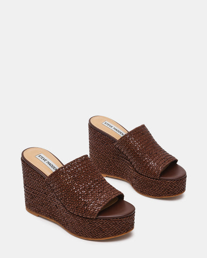 CASSI Brown Platform Raffia Wedge Women's Sandal | Steve Madden