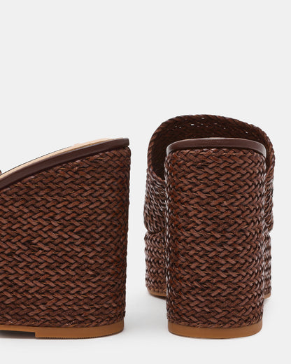 CASSI Brown Platform Raffia Wedge Women's Sandal | Steve Madden