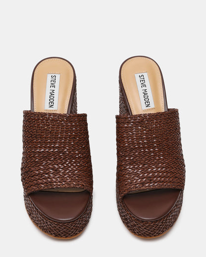 CASSI Brown Platform Raffia Wedge Women's Sandal | Steve Madden