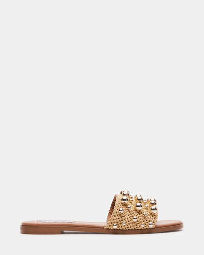 KEELY Natural Raffia Women's Studded Slides | Steve Madden