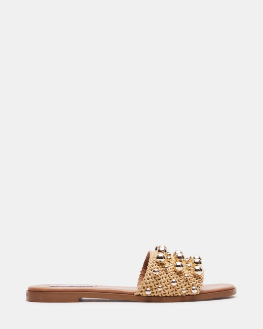 KEELY Natural Raffia Women's Studded Slides | Steve Madden
