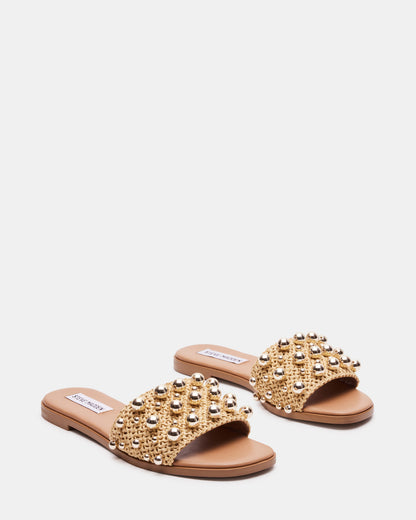 KEELY Natural Raffia Women's Studded Slides | Steve Madden