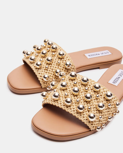 KEELY Natural Raffia Women's Studded Slides | Steve Madden