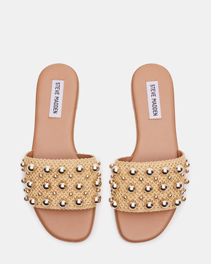 KEELY Natural Raffia Women's Studded Slides | Steve Madden