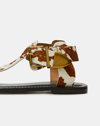 BRAZINN Brown Cow Print Strappy Flat Sandal Women's Sandal | Steve Madden
