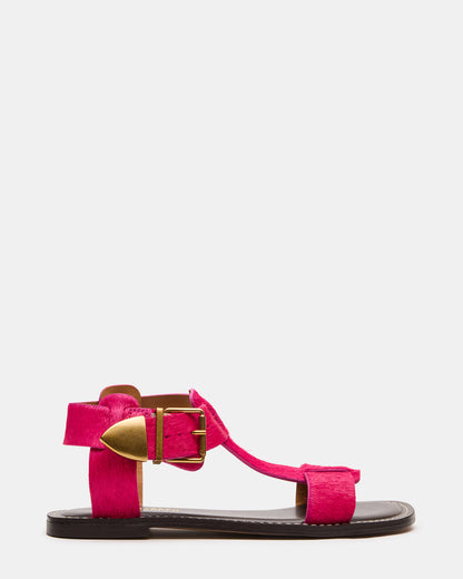 BRAZINN Hot Pink Strappy Flat Sandal Women's Sandal | Steve Madden