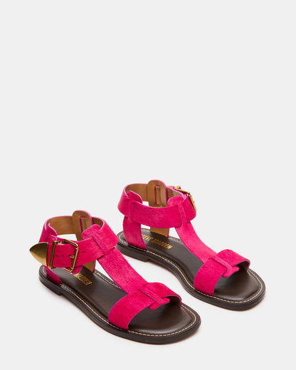 BRAZINN Hot Pink Strappy Flat Sandal Women's Sandal | Steve Madden