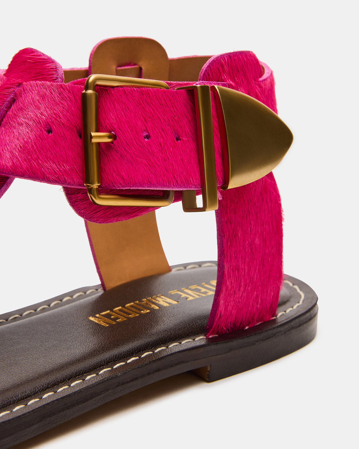 BRAZINN Hot Pink Strappy Flat Sandal Women's Sandal | Steve Madden