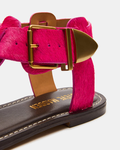 BRAZINN Hot Pink Strappy Flat Sandal Women's Sandal | Steve Madden