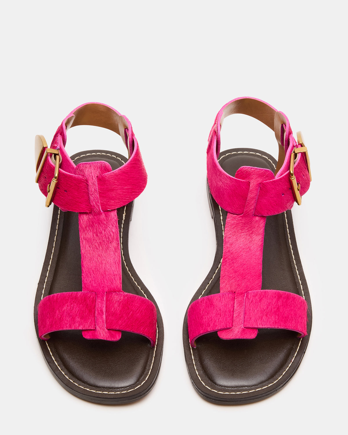 BRAZINN Hot Pink Strappy Flat Sandal Women's Sandal | Steve Madden