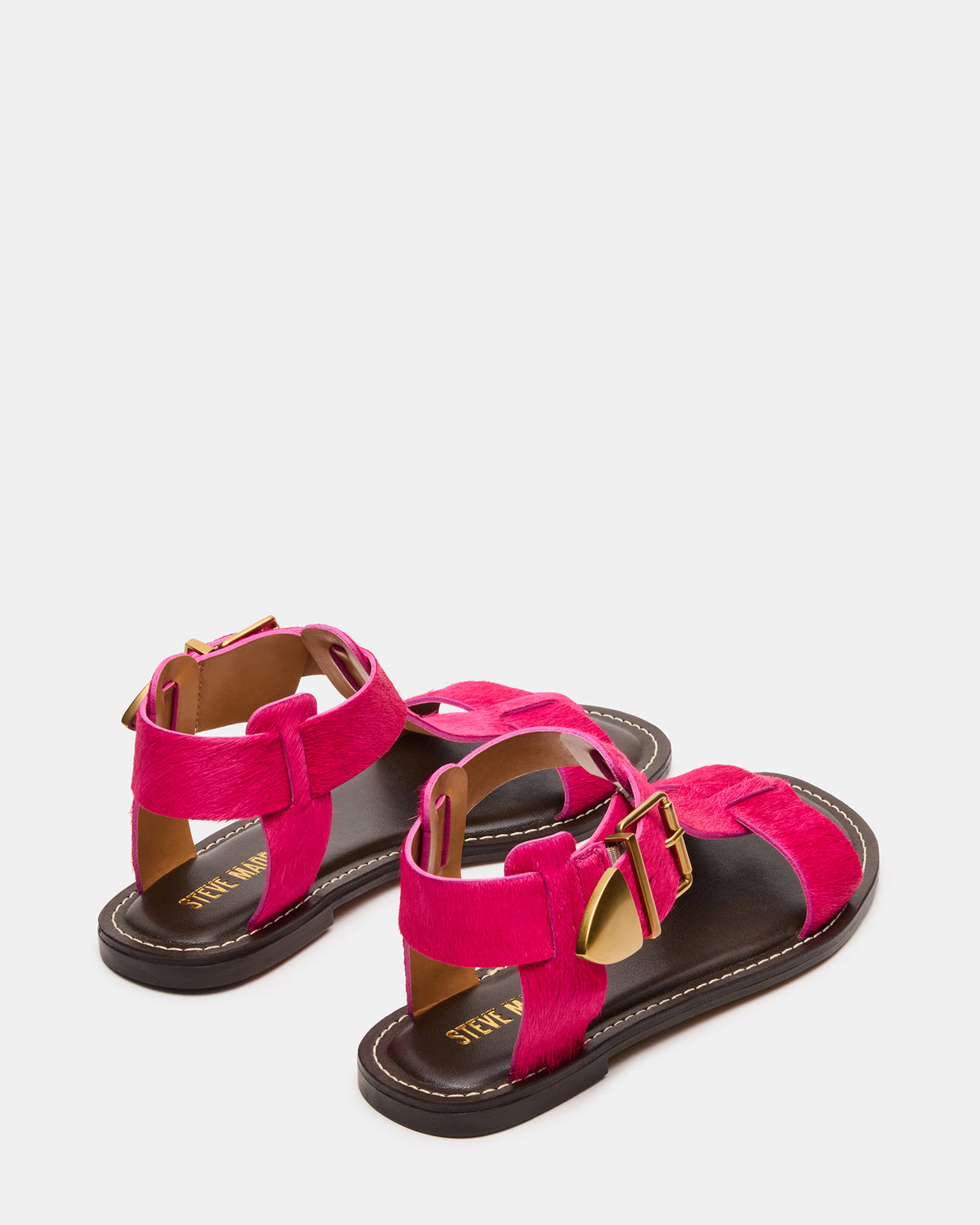 BRAZINN Hot Pink Strappy Flat Sandal Women's Sandal | Steve Madden