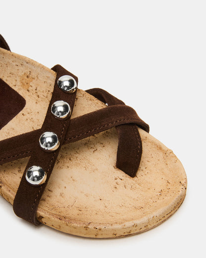 KELSO Brown Suede Flatform Strappy Studded Women's Sandal | Steve Madden