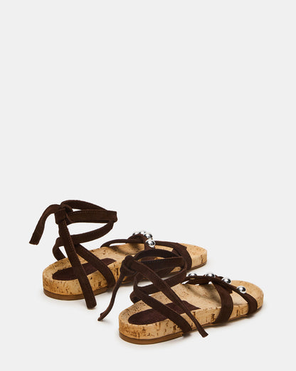 KELSO Brown Suede Flatform Strappy Studded Women's Sandal | Steve Madden