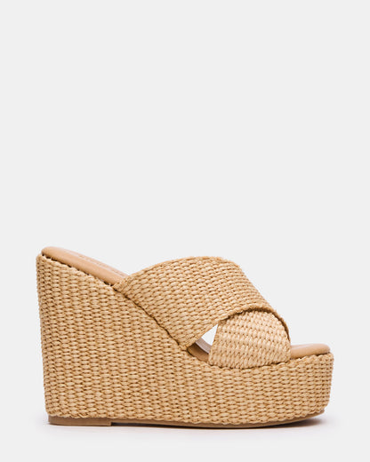 CERCEI Natural Raffia Platform Square-Toe Wedge Women's Sandal | Steve Madden