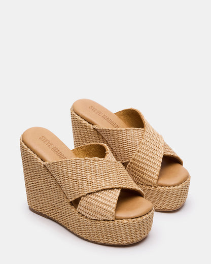 CERCEI Natural Raffia Platform Square-Toe Wedge Women's Sandal | Steve Madden