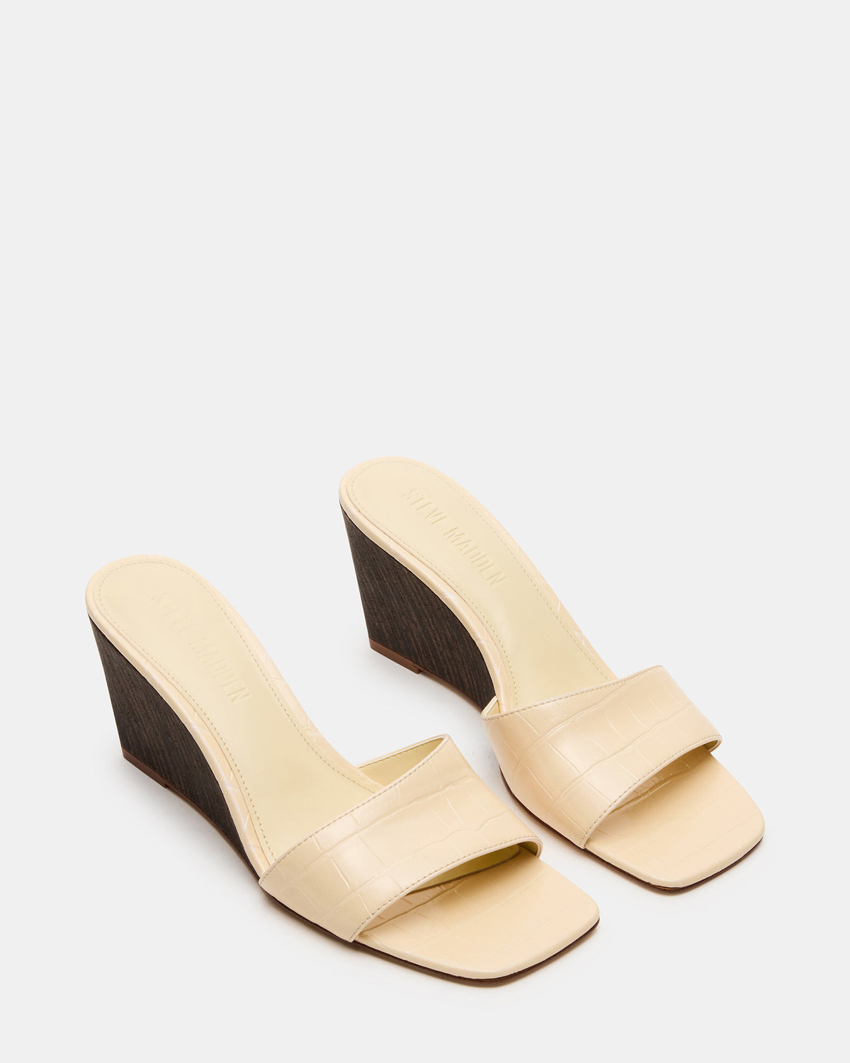 CURCIO Beige Crocodile Square-Toe Women's Wedge Sandal | Steve Madden