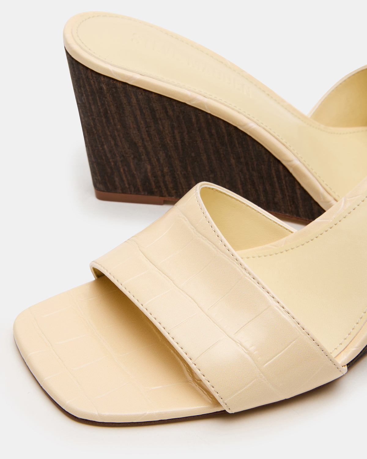 CURCIO Beige Crocodile Square-Toe Women's Wedge Sandal | Steve Madden