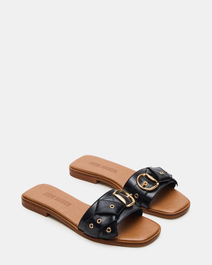 HILARIA Black Leather Square-Toe Slide Women's Sandal | Steve Madden