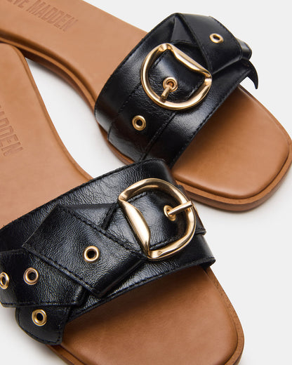 HILARIA Black Leather Square-Toe Slide Women's Sandal | Steve Madden