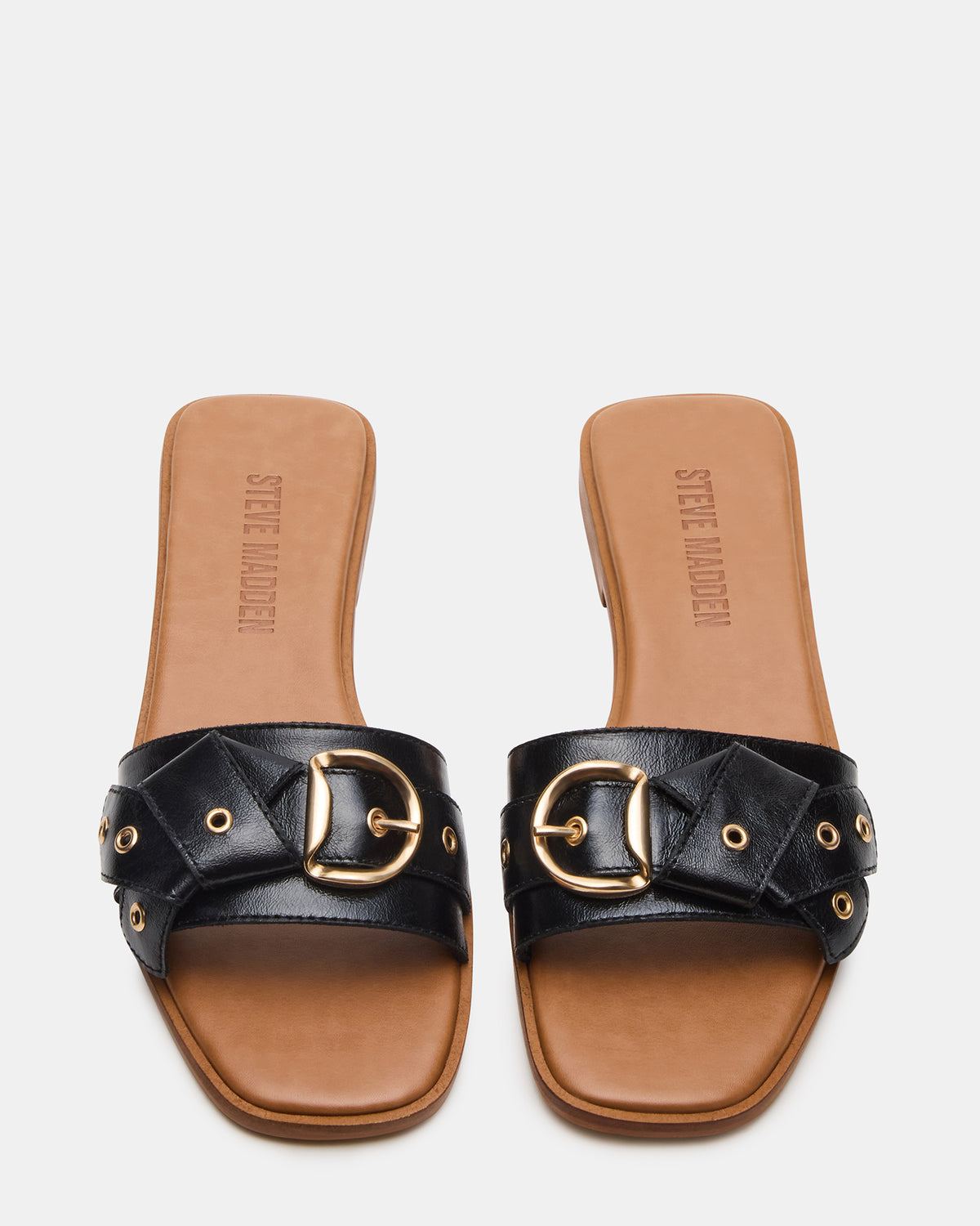 HILARIA Black Leather Square-Toe Slide Women's Sandal | Steve Madden