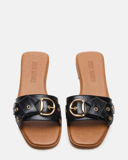 HILARIA Black Leather Square-Toe Slide Women's Sandal | Steve Madden