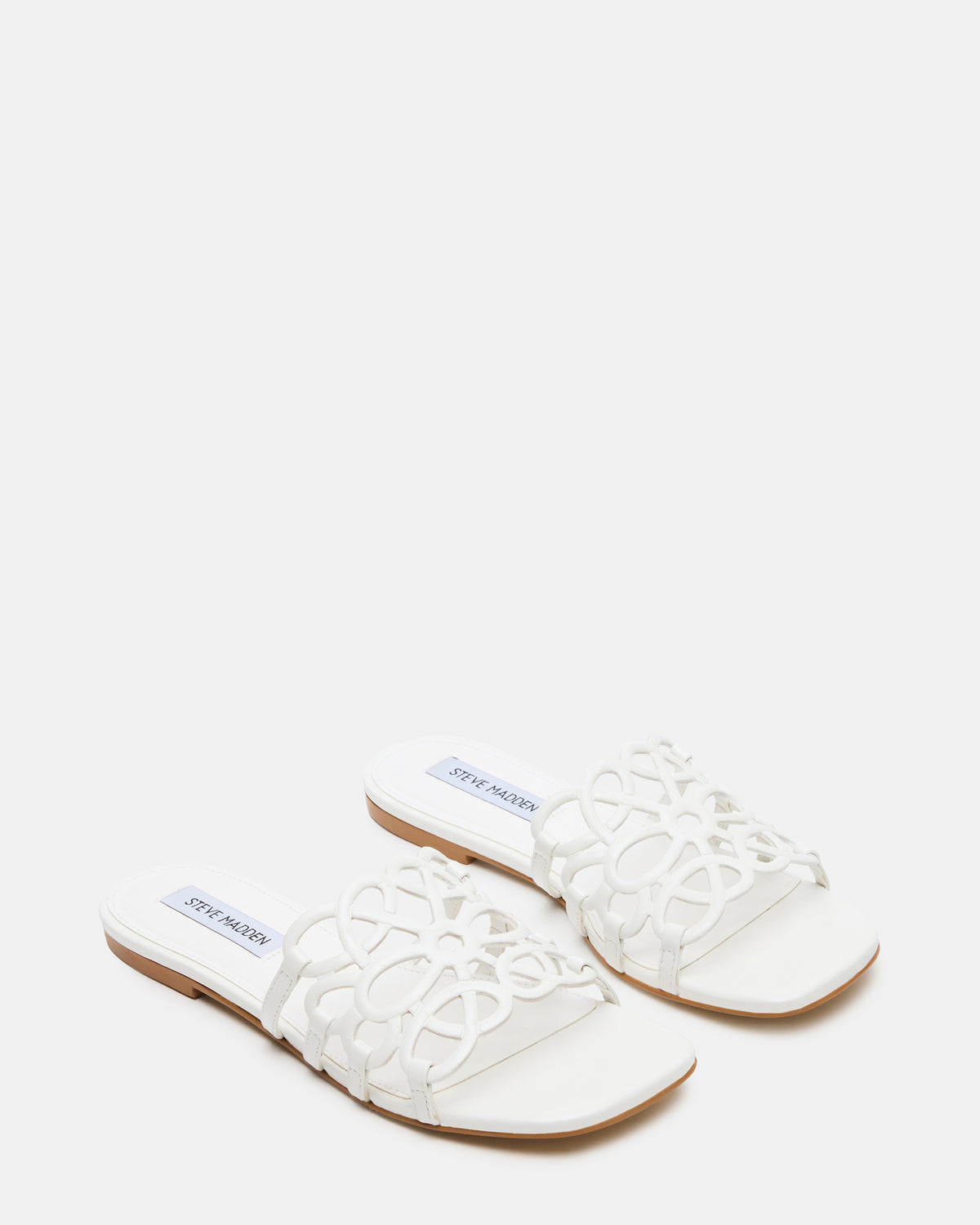 LOTUS White Leather Square-Toe Slide Women's Sandal | Steve Madden