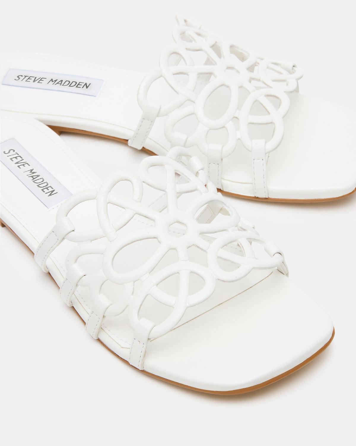 LOTUS White Leather Square-Toe Slide Women's Sandal | Steve Madden
