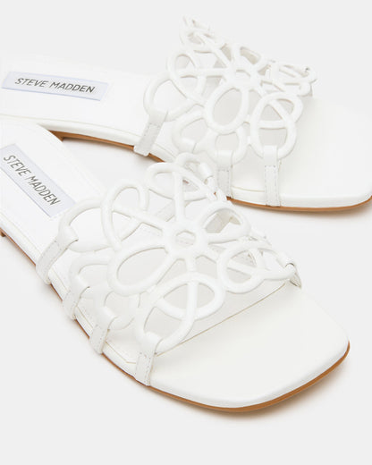 LOTUS White Leather Square-Toe Slide Women's Sandal | Steve Madden