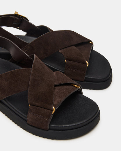 DONELLI Brown Suede Strappy Footbed Women's Sandal | Steve Madden