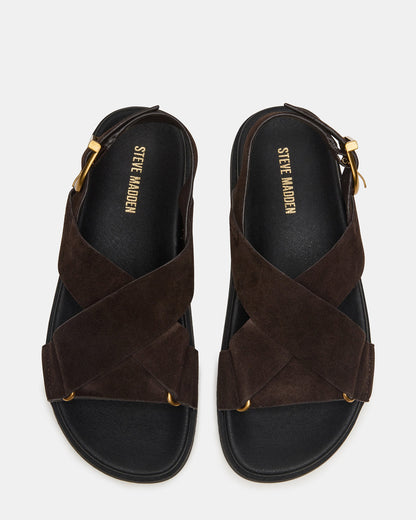 DONELLI Brown Suede Strappy Footbed Women's Sandal | Steve Madden