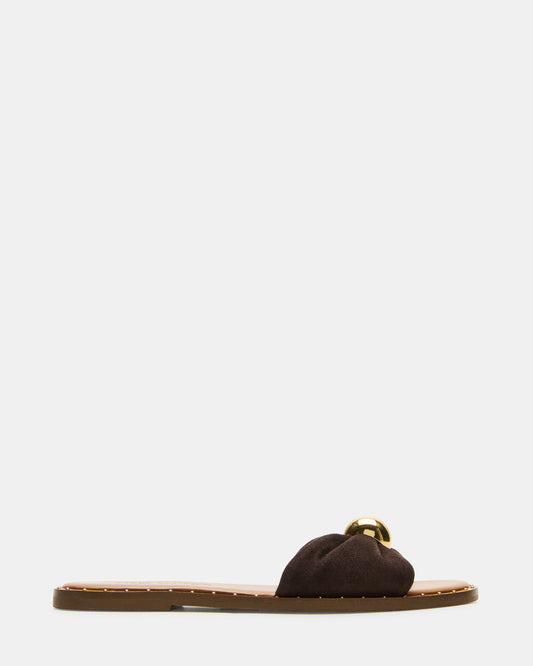 DIPSY Brown Suede Slide Rounded Toe Women's Sandal | Steve Madden