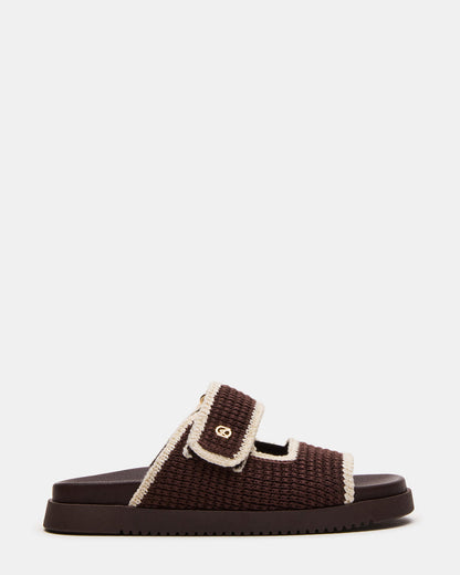MAYSIE Brown Multi Woven Flatform Footbed Slide Women's Sandal | Steve Madden