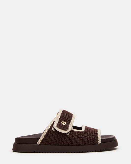 MAYSIE Brown Multi Woven Flatform Footbed Slide Women's Sandal | Steve Madden