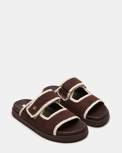 MAYSIE Brown Multi Woven Flatform Footbed Slide Women's Sandal | Steve Madden