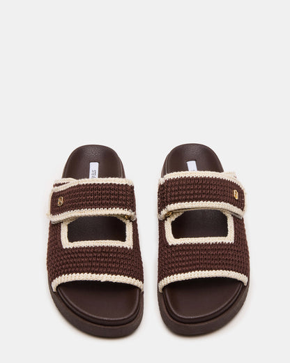 MAYSIE Brown Multi Woven Flatform Footbed Slide Women's Sandal | Steve Madden