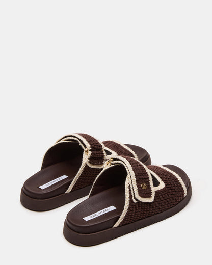 MAYSIE Brown Multi Woven Flatform Footbed Slide Women's Sandal | Steve Madden