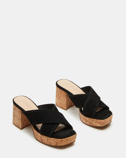 MARSDEN Black Suede Women's Platform Square-Toe Mule Sandal | Steve Madden