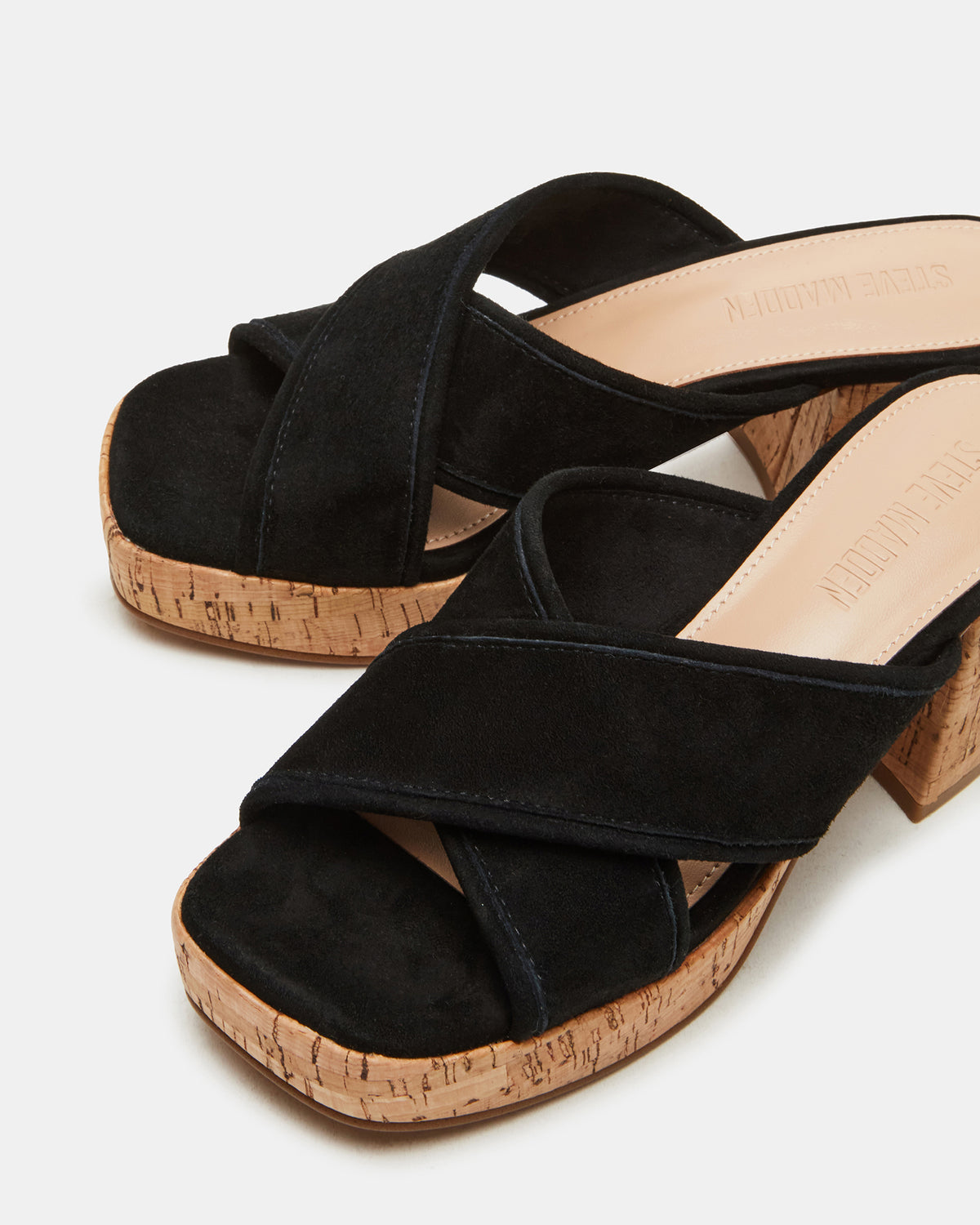 MARSDEN Black Suede Women's Platform Square-Toe Mule Sandal | Steve Madden