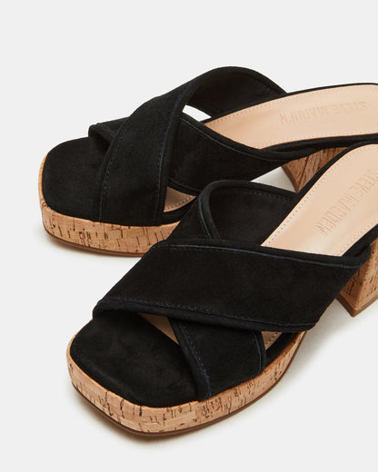 MARSDEN Black Suede Women's Platform Square-Toe Mule Sandal | Steve Madden