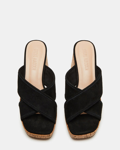MARSDEN Black Suede Women's Platform Square-Toe Mule Sandal | Steve Madden