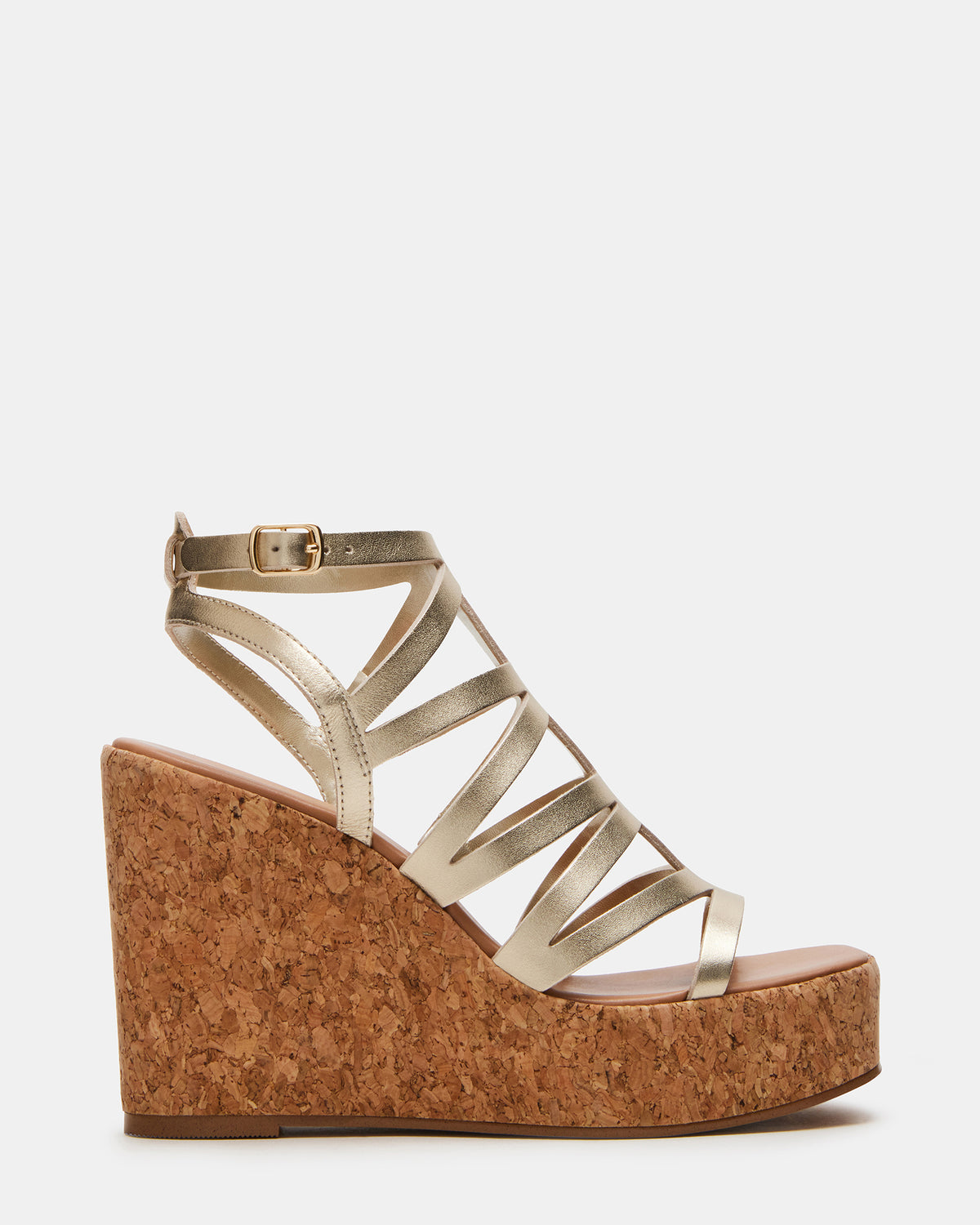 COZETTE Gold Leather Women's Platform Square-Toe Wedge Sandal | Steve Madden