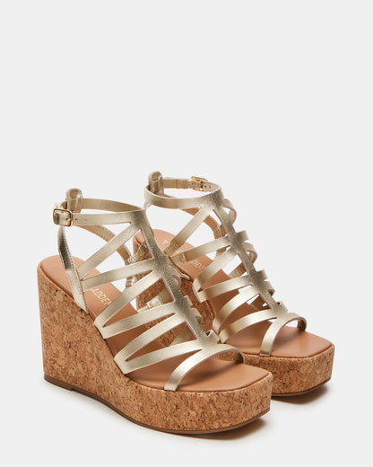 COZETTE Gold Leather Women's Platform Square-Toe Wedge Sandal | Steve Madden