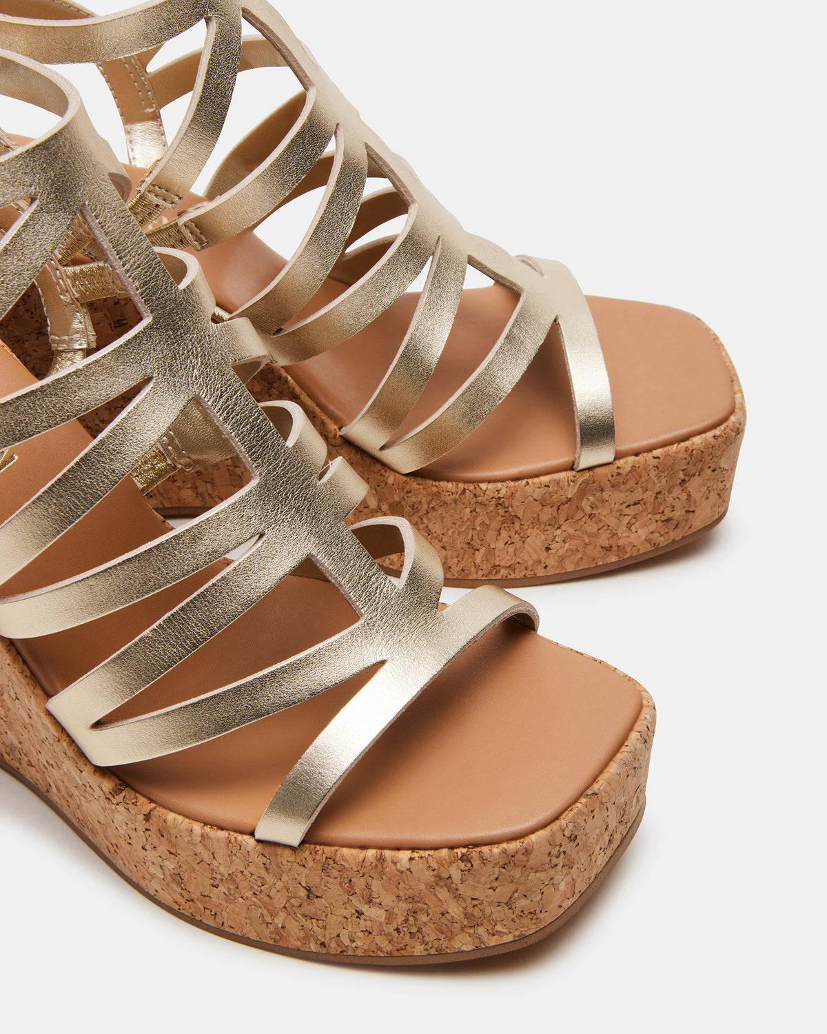 COZETTE Gold Leather Women's Platform Square-Toe Wedge Sandal | Steve Madden