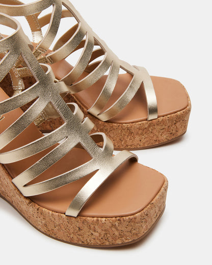 COZETTE Gold Leather Women's Platform Square-Toe Wedge Sandal | Steve Madden